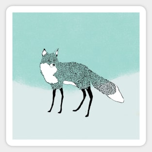 Black and white fox standing in the snow Sticker